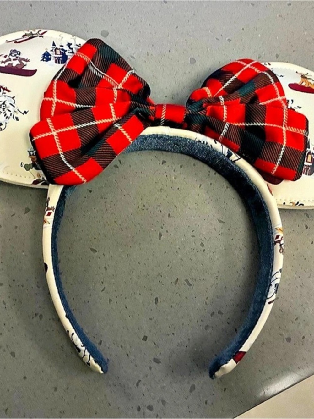 Disney Minnie Mouse Holiday Ears with a Plaid Bow Plaid Bow White & Red
